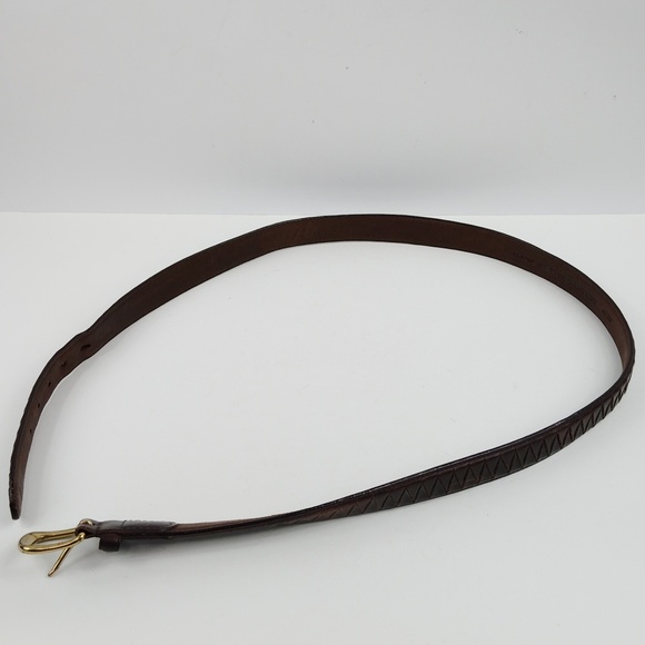 Brown Leather Belt With Brass Buckle - Picture 4 of 14